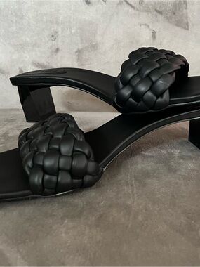 JustFab Tonika Braided Strap Heeled Sandals Black Like New | Women’s Size 11